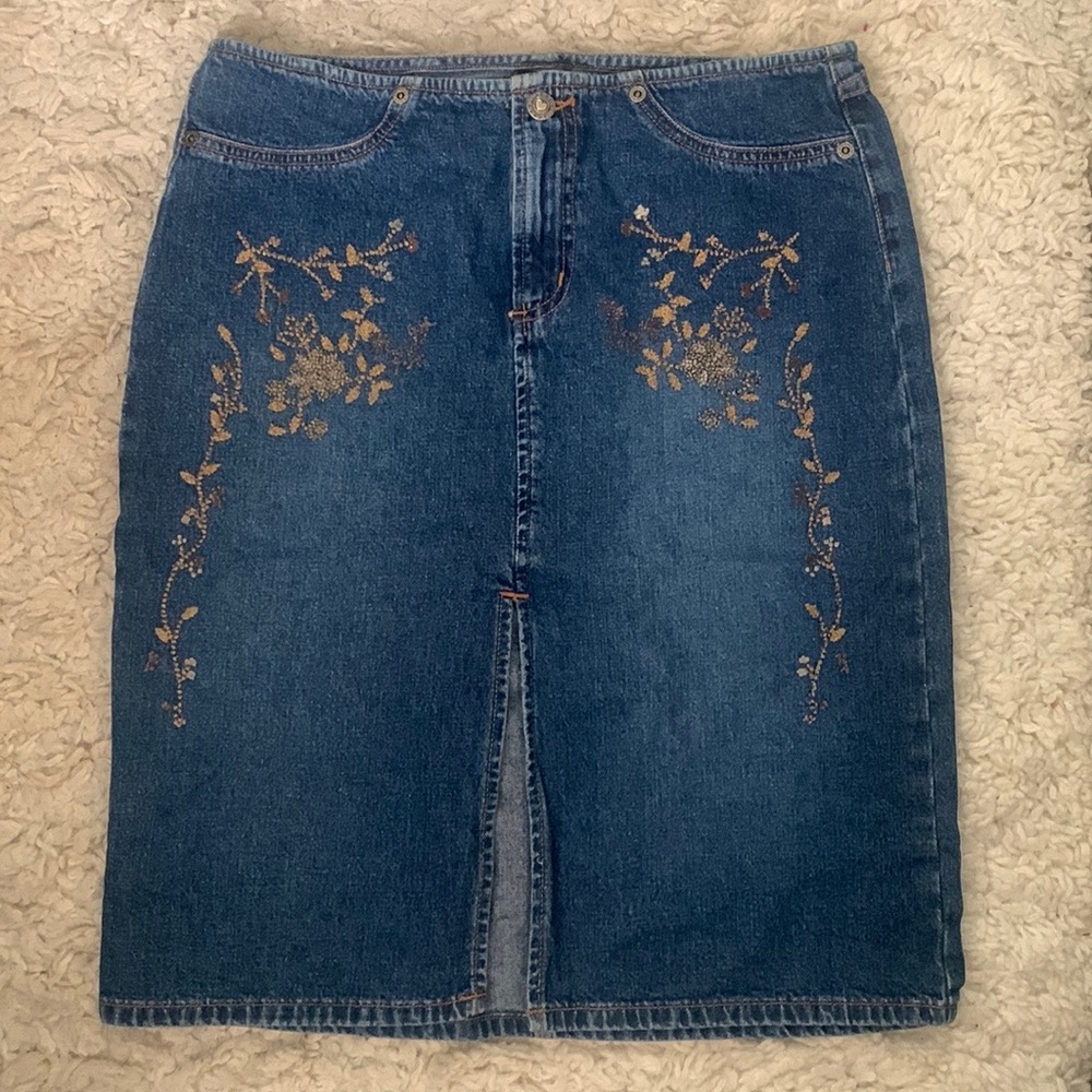 Y2K XOXO Gold Floral Low Rise Denim Skirt